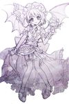  :x bad_id bad_pixiv_id bat_wings character_doll embellished_costume flandre_scarlet frills garter_straps graphite_(medium) looking_at_viewer mauve monochrome pigeon-toed remilia_scarlet simple_background smile solo touhou traditional_media wings 