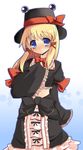  alternate_costume blonde_hair blue_eyes blush hat highres moriya_suwako snow_(gi66gotyo) solo touhou 