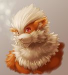  arcanine biri bust canine fur goldenfur grey_background hair male mammal nintendo orange_body plain_background pok&#233;mon pok&#233;morph pok&eacute;mon portrait red_eyes riot41 simple_background slit_pupils solo video_games white_hair 