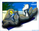  beach cetacean cyrin fins green_eyes inflatable looking_at_viewer male marine orca pool_toy rarakie seaside solo 