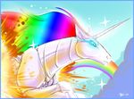  adult-swim blue_eyes equine explosion feral glowing_eyes hair horns rainbow robot robot_unicorn_attack sparkles unicorn 