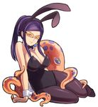  animal_ears breasts bunny_ears bunny_tail bunnysuit cleavage glasses jiayu_long medium_breasts metal_max metal_max_3 octopus olga_mode pantyhose purple_hair red_eyes simple_background smile solo tail tentacles white_background wrist_cuffs 