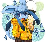  ambiguous_gender cute eeveelution glaceon jacket male nintendo plain_background pok&#233;mon pok&#233;morph pok&eacute;mon snowboard solo toraneko video_games white_background 