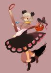  ahoge animal_ears basket boots calligraphy_brush capelet cross-laced_footwear grey_hair jewelry lace-up_boots minigirl mizuirom mouse mouse_ears mouse_tail nazrin paintbrush pendant red_eyes ribbon short_hair solo standing tail tail_ribbon touhou 