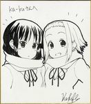  akiyama_mio face k-on! kakifly monochrome multiple_girls shikishi smile tainaka_ritsu traditional_media 