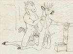  anal anal_penetration animal_genitalia anthro antlers balls bent_legs cervine chest_tuft couple cum deer duo equine erection file_cabinet from_behind fur gay holding holding_penis hooves horn horns horse horsecock kneeling looking_back male mammal monochrome northphoenix nude penetration penis plain_background sex sheath sketch tail thin_penis tuft white_background 