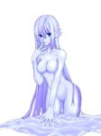  blue_eyes breasts finger_to_mouth goo_girl gradient_hair highres large_breasts long_hair monster_girl multicolored_hair no_nipples no_pussy original purple_hair solo very_long_hair vixen_(stinger) 