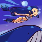  :o bare_shoulders blue_eyes blue_hair blush_stickers flippers freediving gen_3_pokemon hitec long_hair moemon navel open_mouth personification pokemon pokemon_(creature) swimming swimsuit underwater very_long_hair wailord 