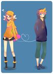  1girl bad_id bad_pixiv_id blush brother_and_sister casual heart highres kagamine_len kagamine_rin siblings temari_(deae) twins vocaloid 