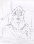  big_breasts breasts cute eyes_closed female greyscale line_art midriff navel pregnant rat rodent sitting skimpy skirt solo stockings subway tail tight_clothing train unknown_artist 