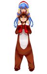  animal_costume bad_id bad_pixiv_id blue_eyes blue_hair brown_eyes brown_hair carrying christmas hat highres ikamusume kuroganego long_hair multiple_girls nagatsuki_sanae reindeer santa_costume shinryaku!_ikamusume shoulder_carry tentacle_hair 