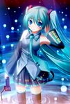  aqua_eyes aqua_hair detached_sleeves hatomura_(tareneko_club) hatsune_miku headset long_hair necktie skirt solo thighhighs twintails very_long_hair vocaloid 