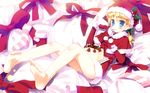  barefoot blonde_hair blue_eyes christmas feet foreshortening full_body hat meito_(maze) original santa_costume santa_hat short_hair soles solo toes wallpaper 