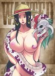  1girl boa_hancock breasts earrings hat huge_breasts jewelry lips nipples nude one_piece salome_(one_piece) skull snake straw_hat turtlechan wanted 
