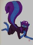  all_fours ayukawataur blank_background blue_stripe chatin_naidoo digitigrade female grey_eyes looking_at_viewer nude purple purple_hair skunk solo 