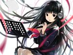  bad_id bad_pixiv_id black_eyes black_hair black_serafuku black_skirt enma_ai headphones holding jigoku_shoujo long_hair looking_at_viewer microphone music_stand nauribon open_mouth school_uniform serafuku sitting skirt solo very_long_hair 