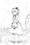  doll doll_hug flower gochou_(atemonai_heya) greyscale lily_of_the_valley medicine_melancholy monochrome sketch smile solo standing su-san touhou 