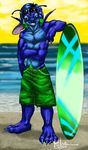  beach lilo_and_stitch monster multi_limb multiple_arms muscles ocean sea seaside solo stitch surfboard unknown_artist water 