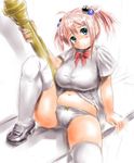  big_breasts blue_eyes blush breasts camel_toe cameltoe large_breasts moriichi navel panties panzerfaust pink_hair plump thighhighs twintails underwear white_legwear white_thighhighs 