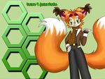  4:3 canine cute fox green_eyes hair jamesfoxbr jamesfoxbr_(character) kitsune looking_at_viewer male multiple_tails orange scarf solo standard_monitor standing tail wallpaper 