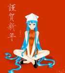  akeome bad_id bad_pixiv_id blue_eyes blue_hair china_dress chinese_clothes dress gaishi_yuu happy_new_year ikamusume indian_style long_hair new_year no_socks older shinryaku!_ikamusume sitting solo tentacle_hair translated very_long_hair 