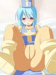  blue_hair blush bodysuit boots breasts cameltoe chunsoft dragon_quest dragon_quest_iii enix fat_mons gloves hat highres latex open_mouth priest_(dq3) red_eyes skin_tight 