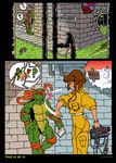  april_o&#039;neil april_o'neil comic female hair hell_enjoy_your_stay human male mammal mask michelangelo_(tmnt) reptile scalie sewer spider-man teenage_mutant_ninja_turtles turtle 