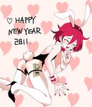  1boy 2011 animal_ears blush bunny_ears bunny_tail bunnysuit child crossdress crossdressing english eyes_closed high_heels inazuma_eleven inazuma_eleven_(series) kiyama_hiroto lowres money nail_polish new_year open_mouth peace red_hair shoes short_hair shota smile solo stockings tail thighhighs trap v white_legwear white_thighhighs 