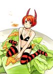  bikini chili copyright_request food garlic highres in_food jewelry kiharatotsunori lettuce md5_mismatch minigirl necklace orange_hair short_hair sitting solo striped striped_legwear swimsuit thighhighs wariza 