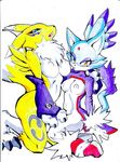  blaze_the_cat breasts canine cat couple crossover digimon duo elbow_gloves feline female fox gloves lagomorph looking_at_viewer mammal mobian nipples open_mouth plain_background pose raised_tail renamon sega sonic_(series) tail unknown_artist white_background yellow_eyes 