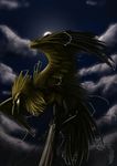  avian bird clouds electricity green_eyes night pok&eacute;mon power_pole sky solo unknown_artist wings zapdos 
