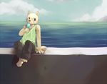  barefoot canine child ice_cream ken2jian kogawa_kenji mammal ocean popsicle sea solo water young 