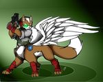  claws fox_mccloud foxtaur gun male nintendo pistol ranged_weapon reflector solo star_fox taur unknown_artist video_games weapon what_has_science_done wings 