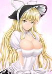  blonde_hair blush bonnet breasts cleavage highres invincible_marisa kirisame_marisa large_breasts long_hair new_super_marisa_land older solo touhou y2 yellow_eyes 