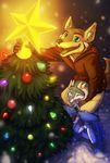  christmas christmas_lights christmas_tree clothing coyote ears fenra fur glow glowing green_eyes hindpaw holiday holidays hoodie horn horns kasirith lights male mammal northern_ice_fenra nude ornaments pants paws scar sebastian sefeiren snow star tail tree winter wood xmas 