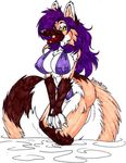  breasts canine dog female fenrir_lunaris german_shepherd open_mouth purple_hair solo suggestive tail tongue yellow_eyes 