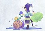  boots flower hat monster_girl original sebascha snail solo standing tail umbrella water water_drop 