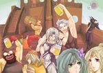  3girls 6+boys 7boys airship alcohol armor barrel beard beer blonde_hair boy cain_highwind cecil_harvey cid_pollendina cup edward_geraldine eyes_closed facial_hair final_fantasy final_fantasy_iv gilbart_chris_von_muir girl gloves goggles green_eyes green_hair hair_ornament hat headband helmet long_hair moon mug multiple_boys multiple_girls mustache open_mouth palom peso_kongari pesokongari ponytail porom purple_eyes rosa_farrell rydia ship short_hair silver_hair tiara yang_fang_leiden 