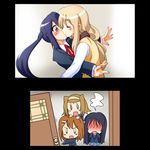  akiyama_mio blonde_hair blush brown_hair comic hair_ornament hirasawa_yui jealous k-on! kiss kotobuki_tsumugi multiple_girls nakano_azusa red_eyes ryoi school_uniform short_hair silent_comic skirt surprise_kiss surprised tainaka_ritsu twintails yuri 