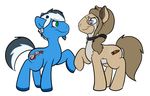  blue_body blue_eyes brown_fur brown_hair brown_wantholf cigar collar cutie_mark duo dusty_(blue_squirrel_dude) equine eyewear facial_piercing feral fur glasses green_eyes hair hooves horse male mammal my_little_pony piercing plain_background pony technicolor_pie white_background white_hair 