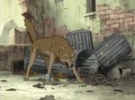  anime bracelet canine city colored feral jewelry male outside panting raised_tail screencap solo tail toboe wolf wolf&#039;s_rain yellow_eyes 