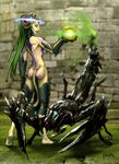  armor arthropod barefoot butt demon green_hair hair horn horns magic nude scorpion sunamori tattoo 