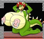  armband breasts collar ear_piercing earring fangs female green_skin hair horns hyper hyper_breasts koopa mario nintendo nipple_piercing nipple_ring nipples nude open_mouth piercing red_eyes red_hair reptile scalie short_hair short_red_hair solo spiked_tail spikes super_mario_bros. sylvia_(anjuneko) tail video_games yiffer 