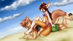  beach canine clothing couple duo female fennec fox male mammal ocean sea seaside shorts straight swimsuit vilani water young 