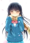  bad_id bad_pixiv_id black_hair blush closed_eyes haruyuki_(yukichasoba) kimi_ni_todoke kuronuma_sawako long_hair petals scarf smile solo winter_clothes 