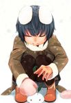  animal_ears black_legwear bunny_ears conabe inaba_tewi mittens pantyhose runny_nose snow_bunny solo squatting touhou 