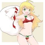  bad_id bad_pixiv_id bikini blonde_hair christmas frills green_eyes hoshii_miki idolmaster idolmaster_(classic) long_hair ribbon sack solo swimsuit yayakoshiya 