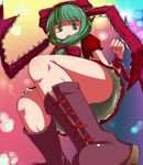  boots cross-laced_footwear from_below front_ponytail green_eyes green_hair hakika kagiyama_hina lace-up_boots perspective solo touhou upskirt 