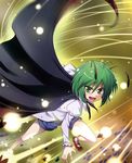  ahoge antennae cape danmaku green_eyes green_hair imperishable_night kiku_hitomoji pants short_hair solo touhou wriggle_nightbug 