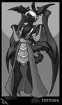  amber_williams black_and_white cleavage cubi_(race) dmfa dress female llama monochrome multi_wing solo tail wings 